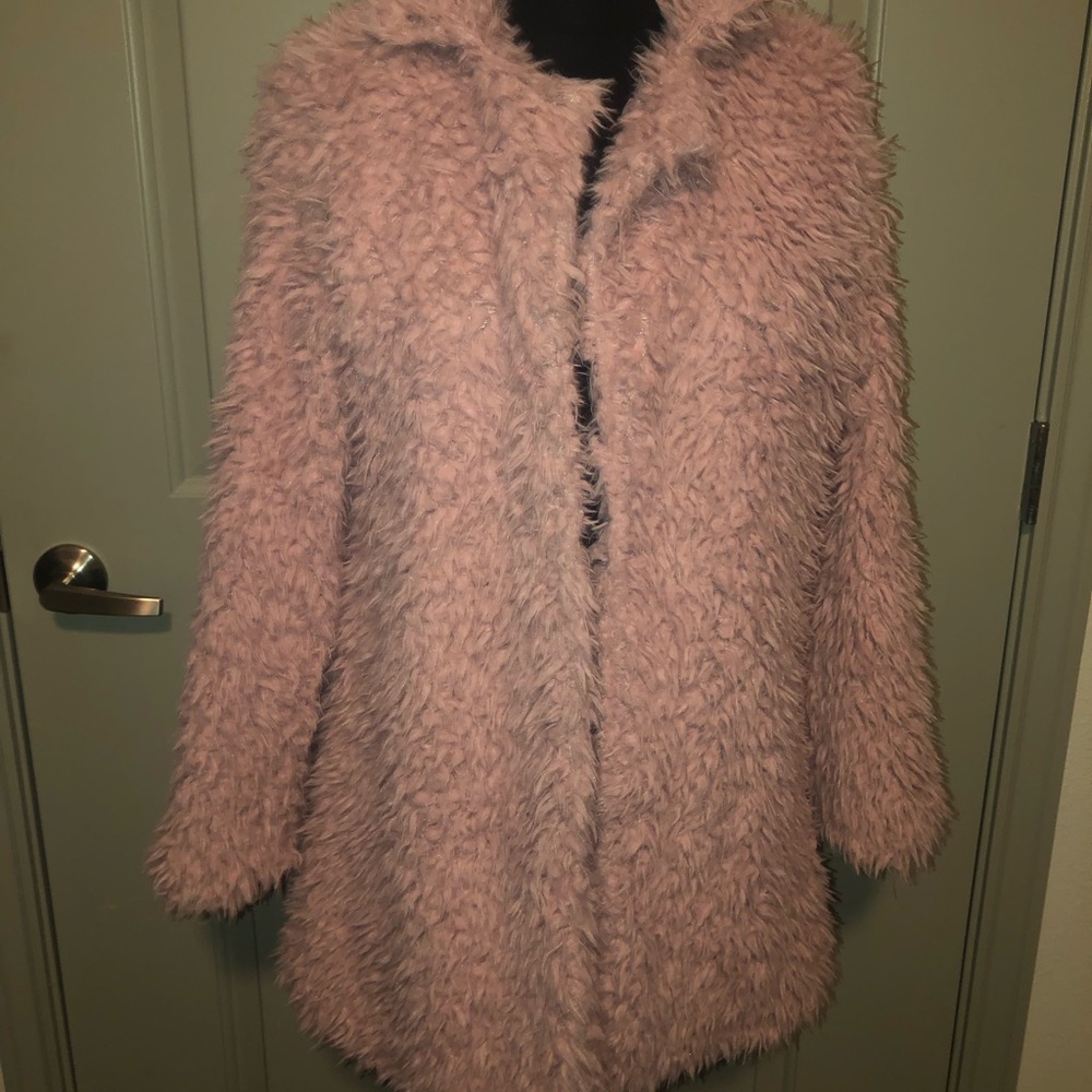 Faux fur light pink coat size large